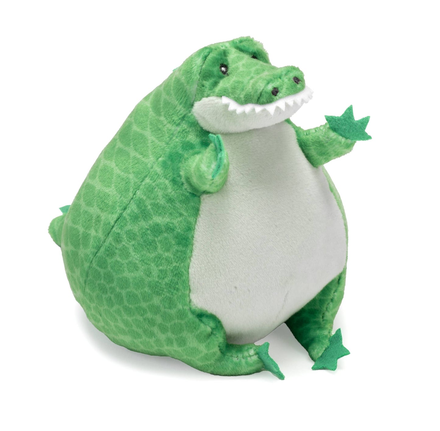 The Flipkins Crocodile 5" plush is a chubby green alligator with a white belly, small arms and legs, and a friendly face, sitting upright on a white background.
