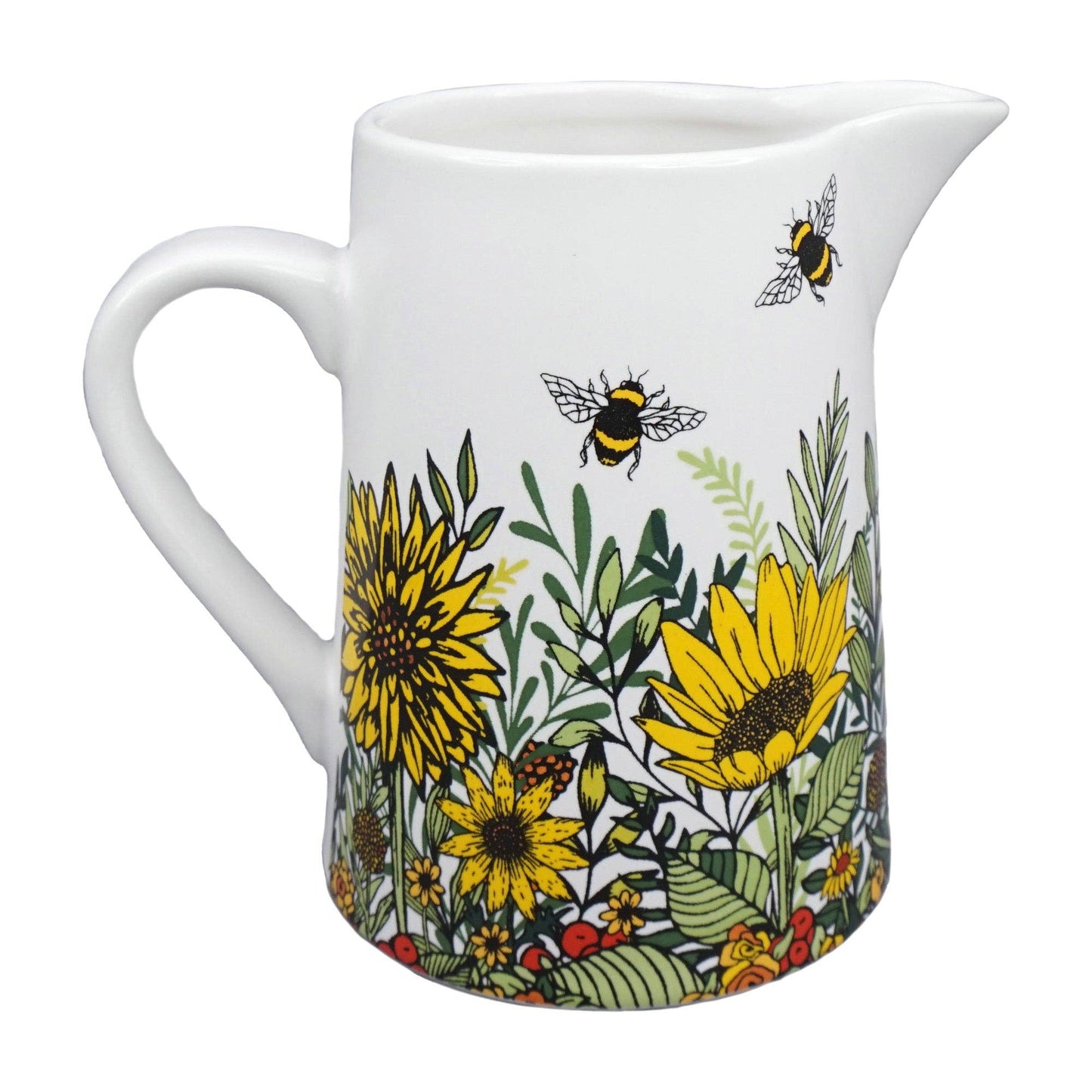 Ceramic Jug Pitcher Vase Sunflower Bee Honey