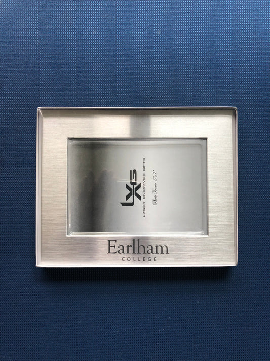 5x7 horizontal silver metal picture frame with Earlham College printed below the photo slot.