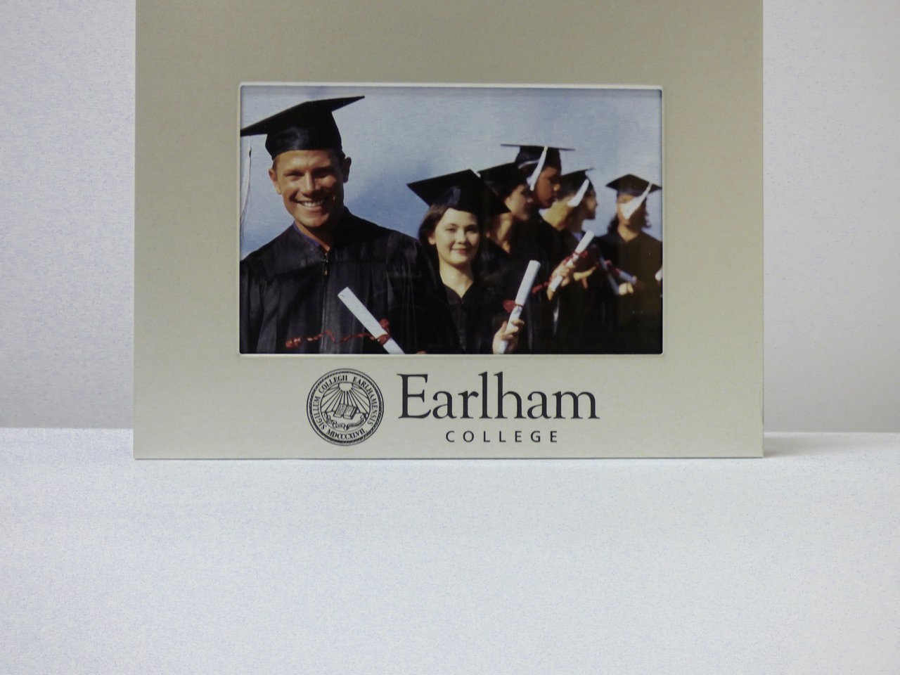 4x6 silver metal picture frame, with Earlham college and logo printed below the photo slot.