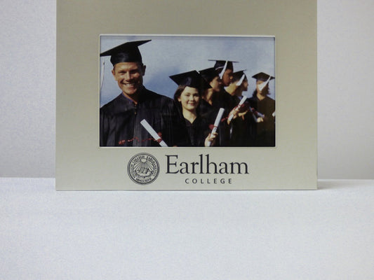 4x6 silver metal picture frame, with Earlham college and logo printed below the photo slot.