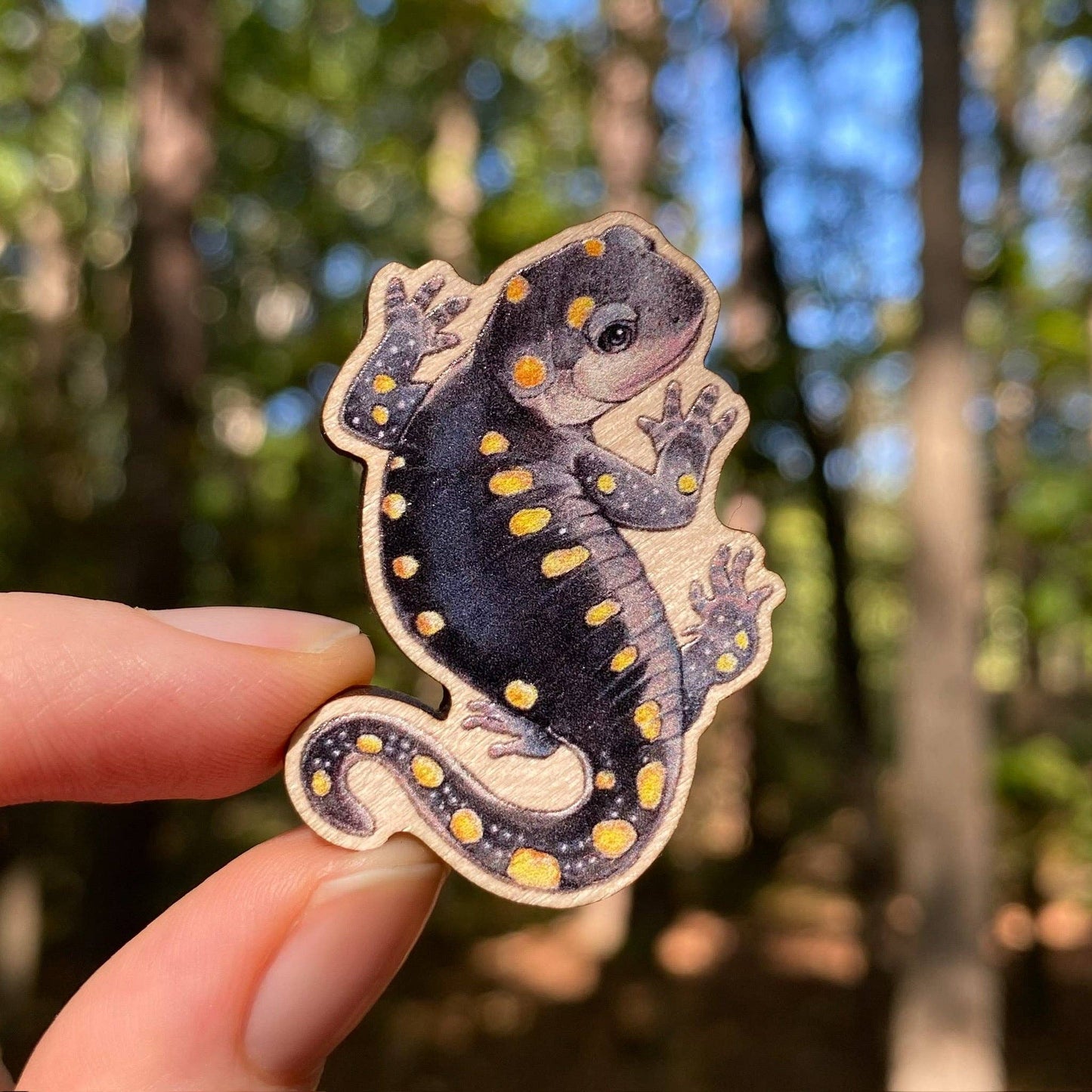 Yellow-Spotted Salamander Wooden Pin (Sustainably Sourced)