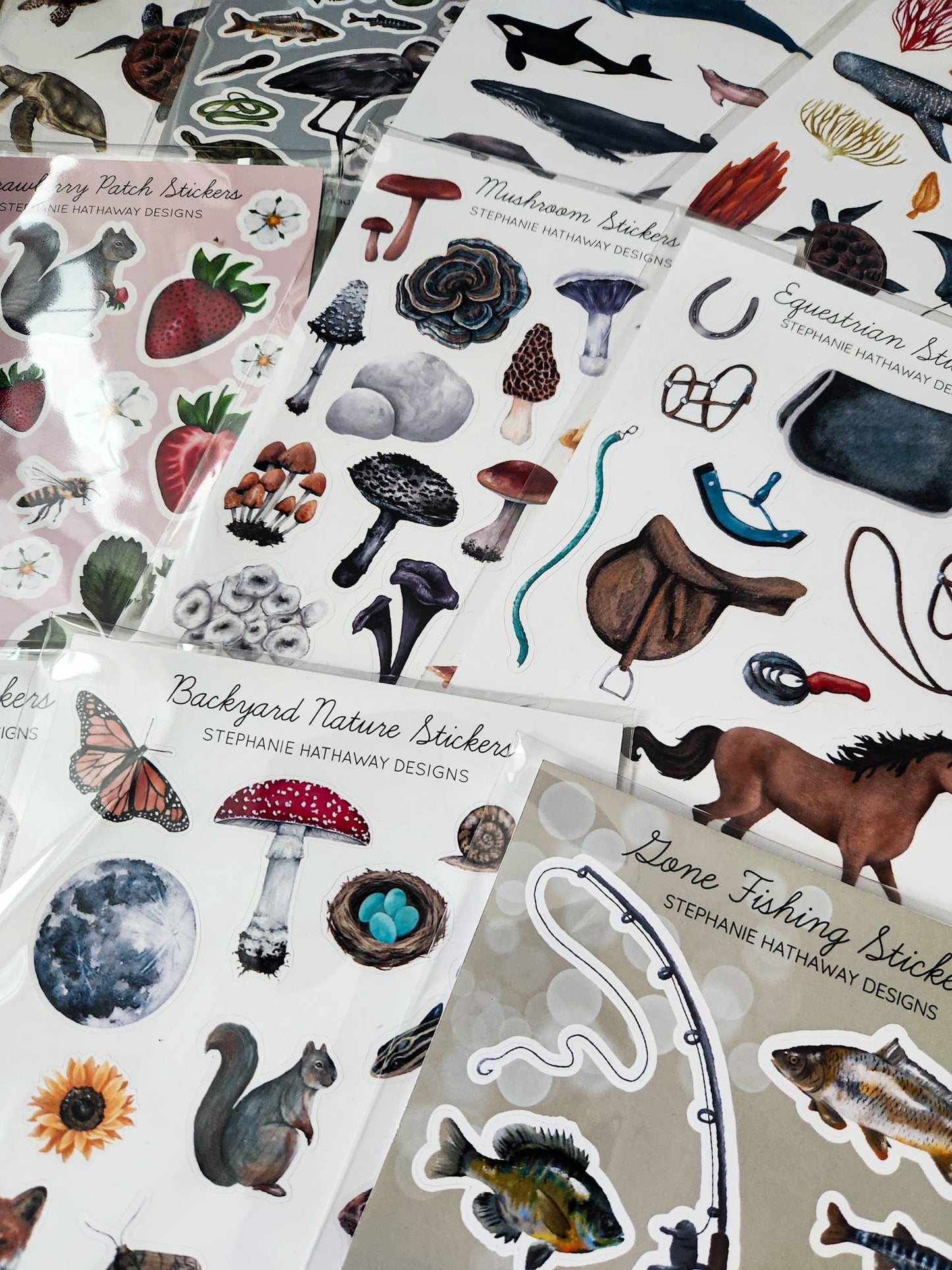 Collection of nature-themed stickers sheets.