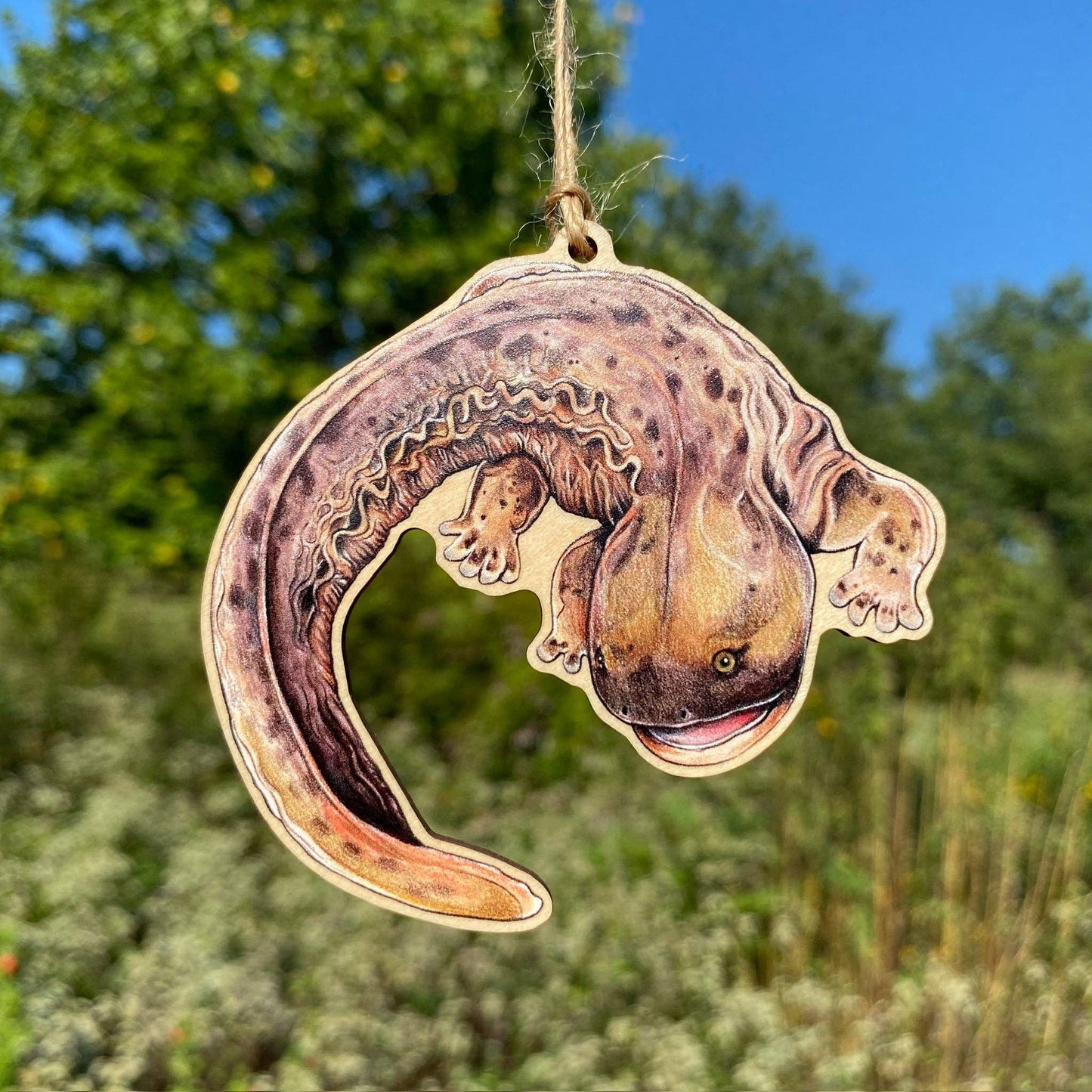 Hellbender Salamander Wood Print Ornament