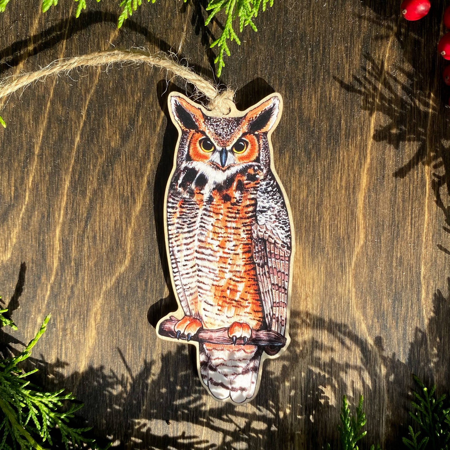 Great Horned Owl Wood Print Ornament
