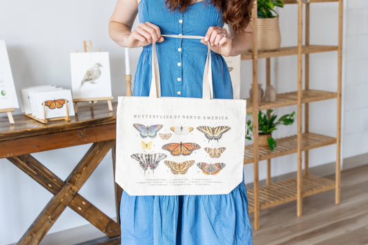Feed & Dwell - Butterflies of North America Large Organic Cotton Tote Bag