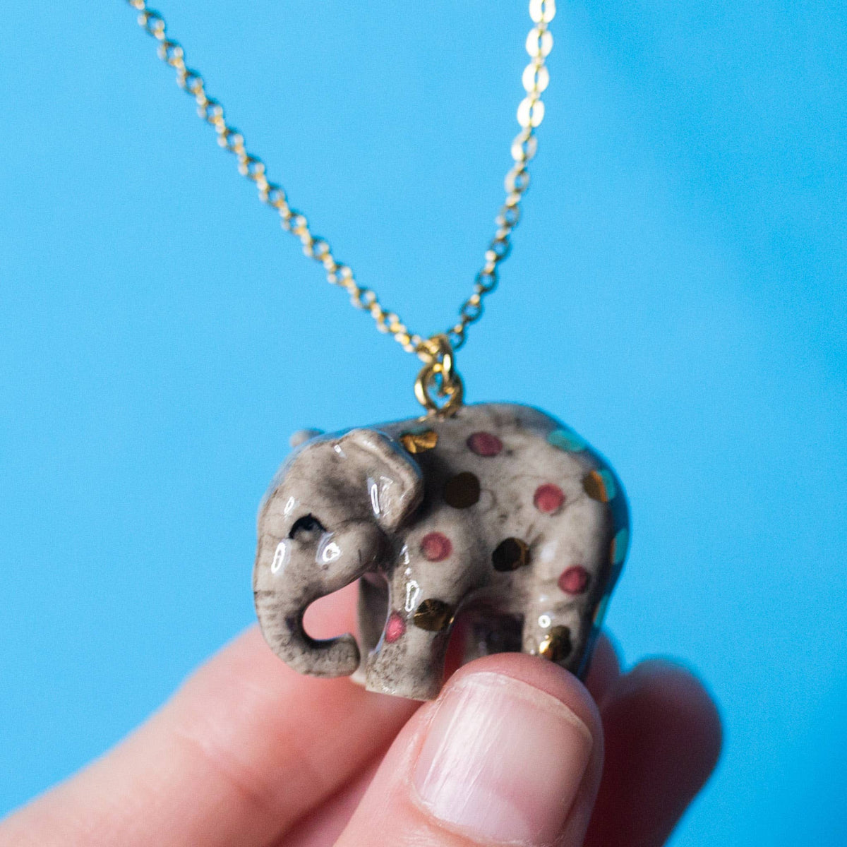 Pink Polka Dot Elephant Necklace