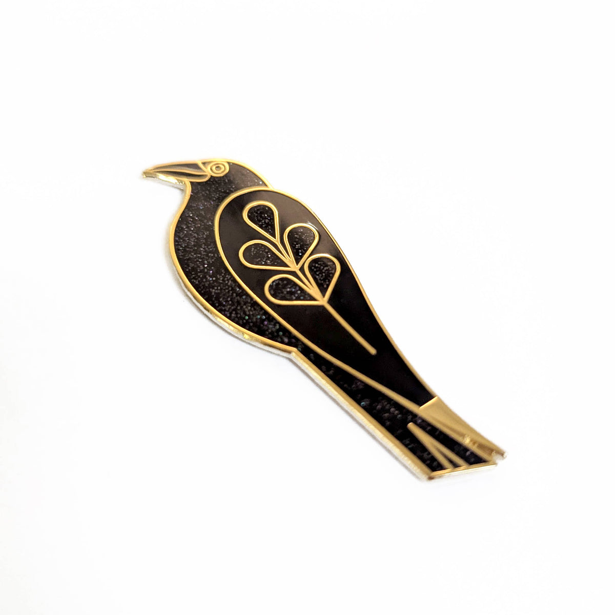 Crow Hard Enamel Pin with glitter (large pin)