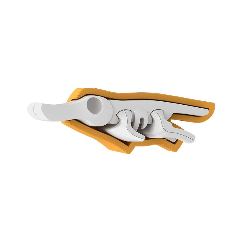 PLATYPUS is a stylized, minimalist 3D animal figure of a platypus, crafted from interlocking white and orange pieces like a bone puzzle, shown on a plain white background.