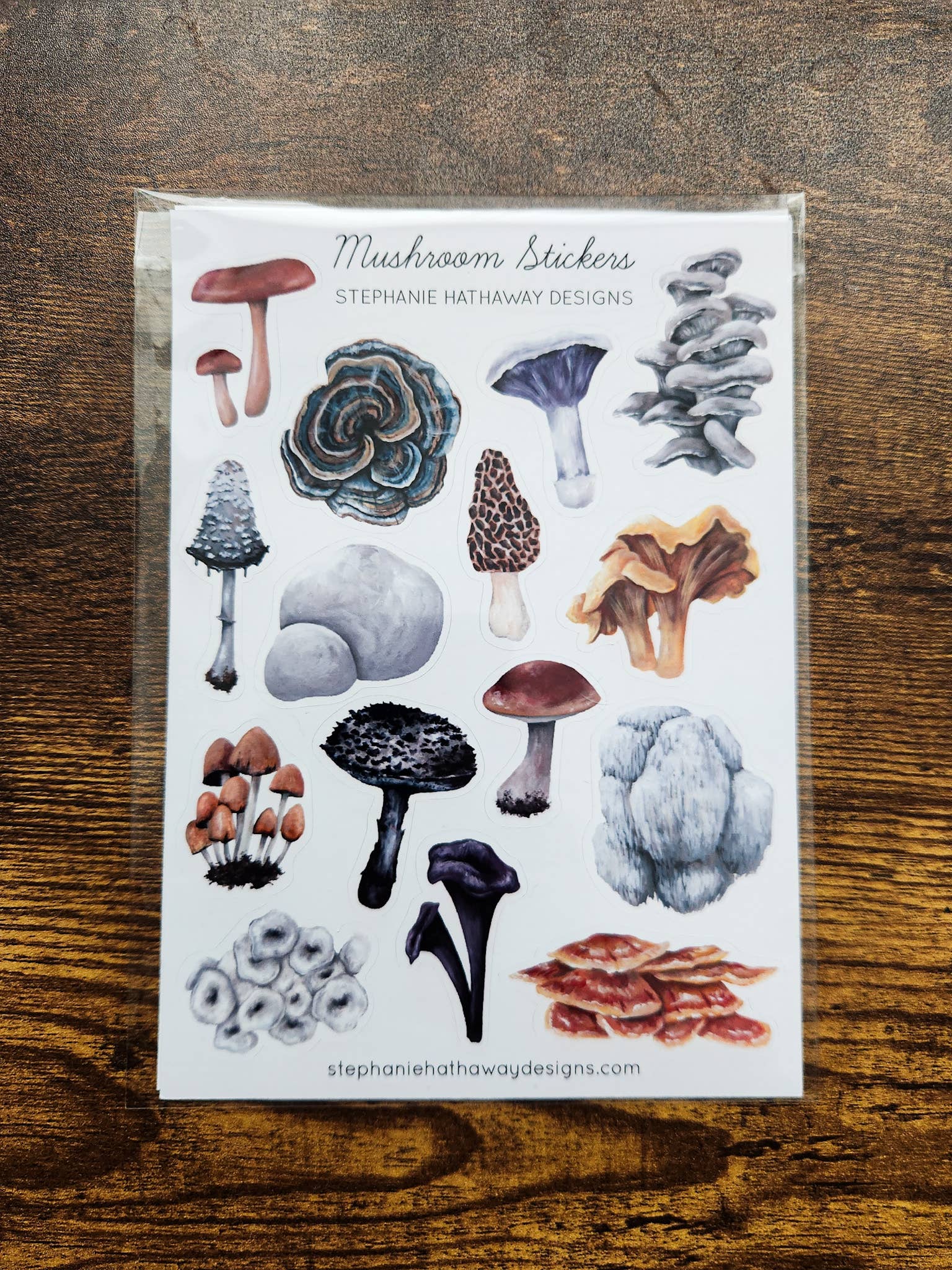 Sheet of mushroom stickers by Stephanie Hathaway Designs.