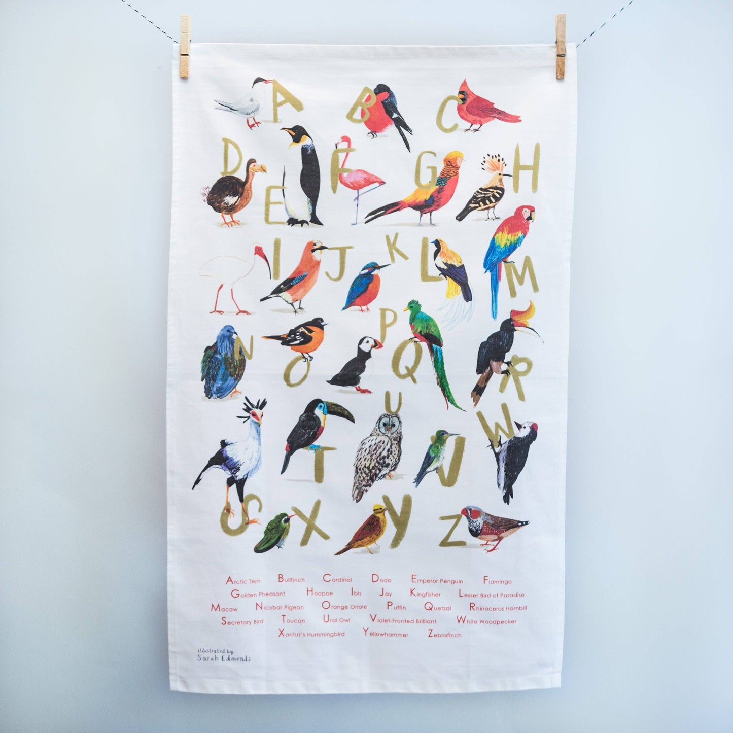 Avian Alphabet Bird Cotton Tea Towel