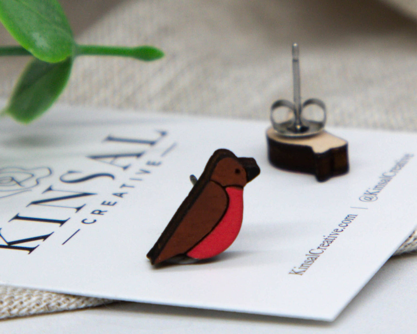 Robin Wood Stud Earrings