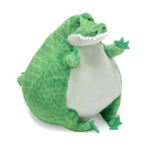 The Flipkins Crocodile 5" plush is a chubby green alligator with a white belly, small arms and legs, and a friendly face, sitting upright on a white background.