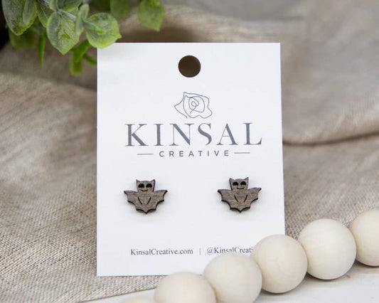 Bat Wood Stud Earrings