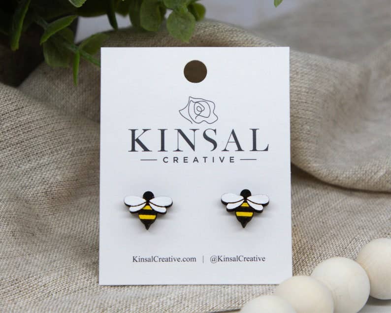 Bee Wood Stud Earrings
