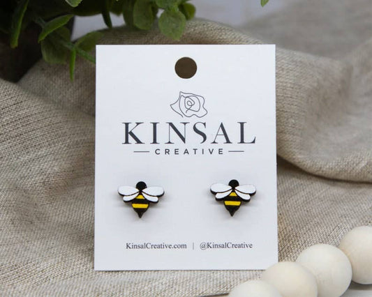 Bee Wood Stud Earrings
