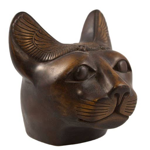 Bastet Cat Bust Statue Brown Large - 6" - Egyptian Goddess
