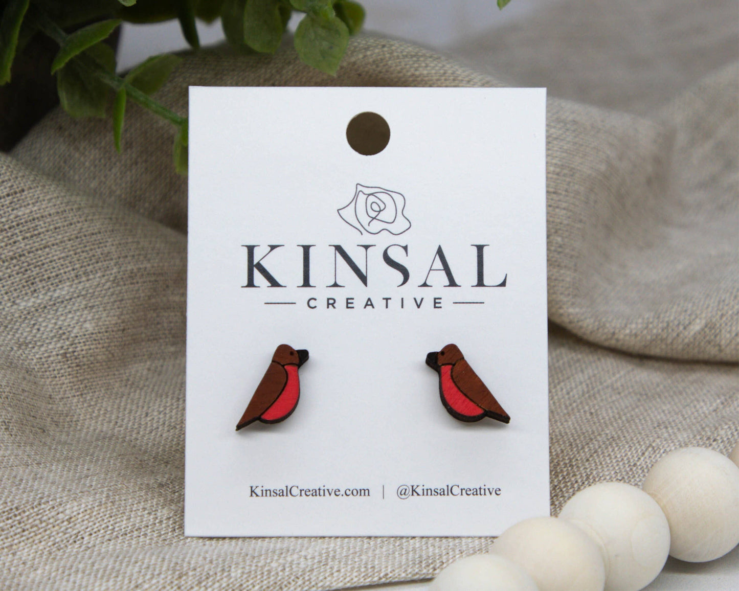 Robin Wood Stud Earrings