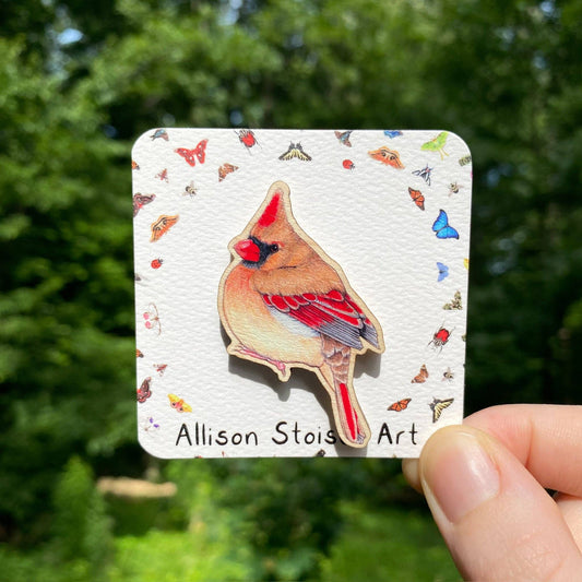 Female Northern Cardinal Pin (Sustainably Sourced)