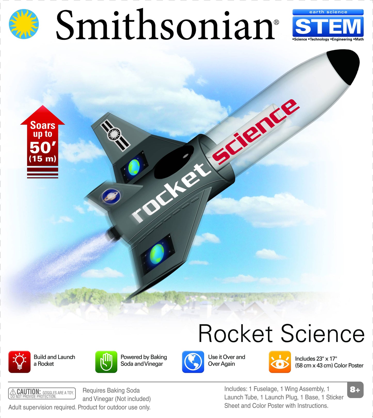 Smithsonian Rocket Science kit packaging with information and image of the rocket.