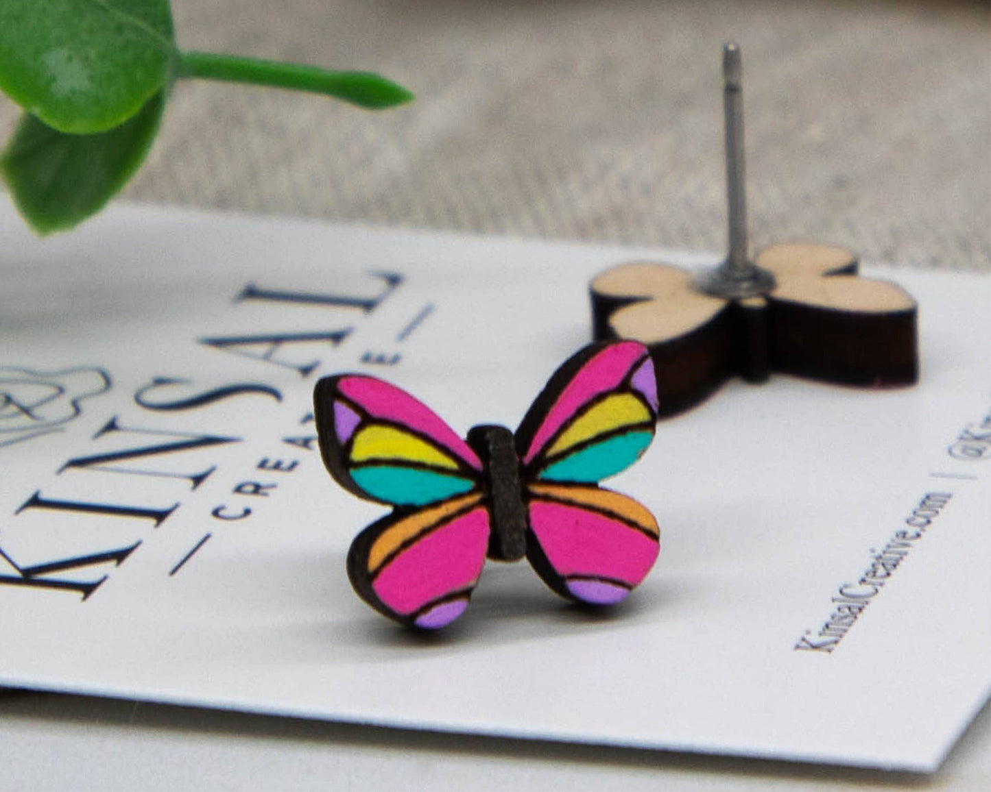Colorful Butterfly Wood Stud Earrings