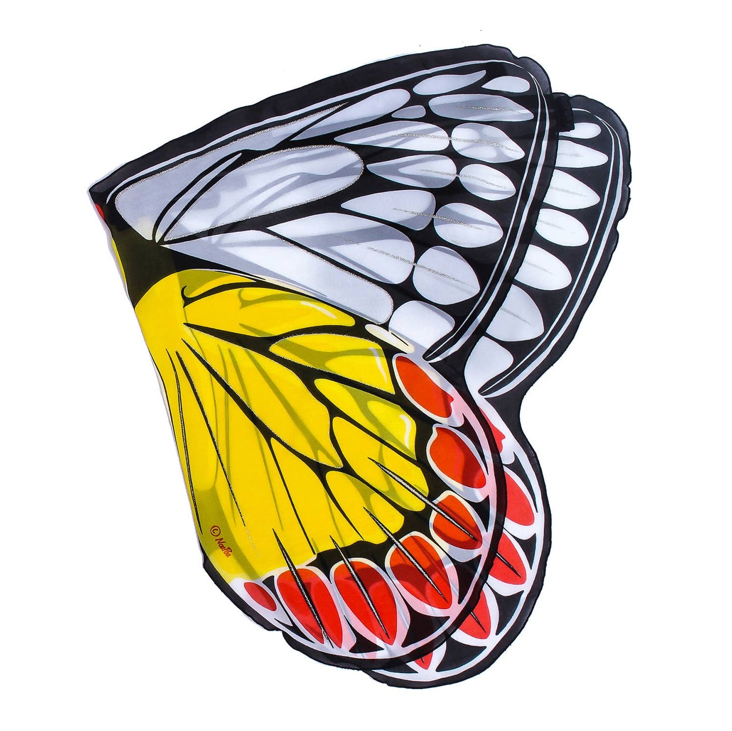 Natural Butterfly & Moth Wings: Buckeye Bfly are vibrant fabric wings with bold black outlines and colorful white, yellow, and red sections—ideal for dress-up and imaginative play as striking costume accessories.