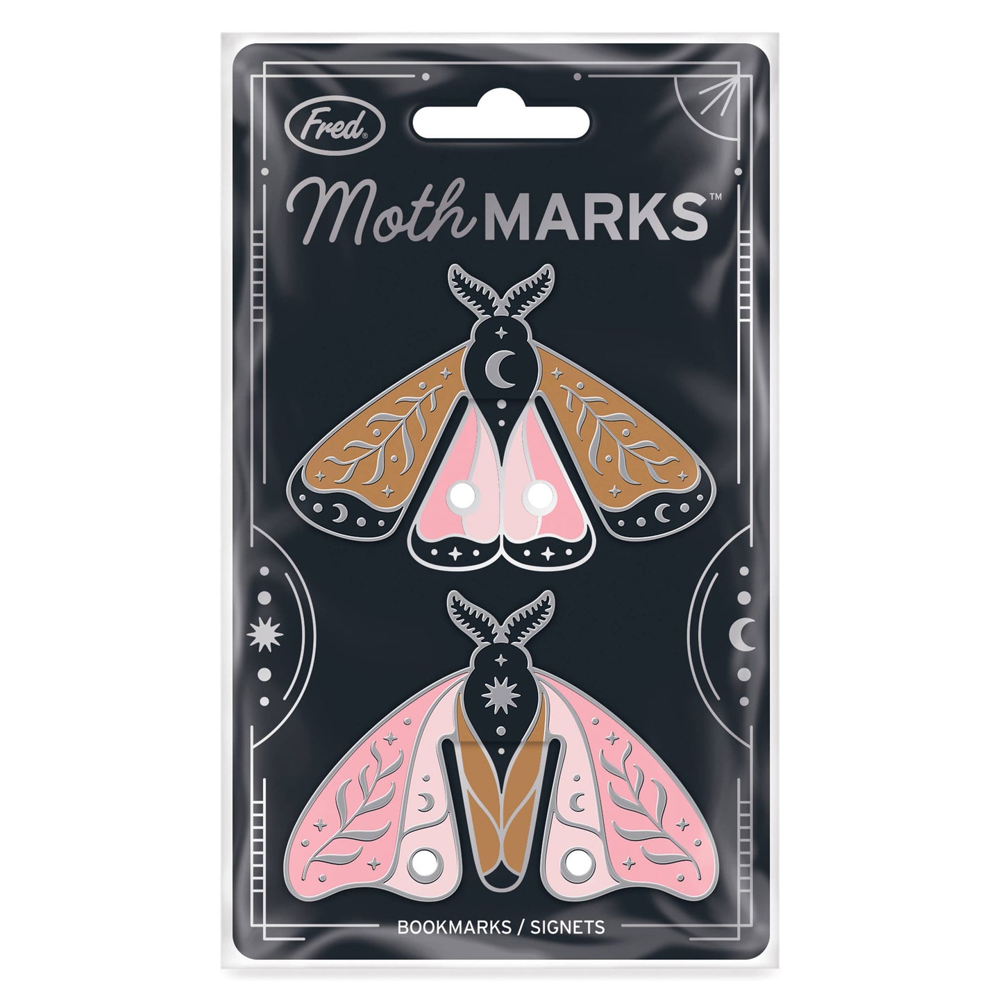 Packaged Fred's 'Moth MARKS' bookmarks