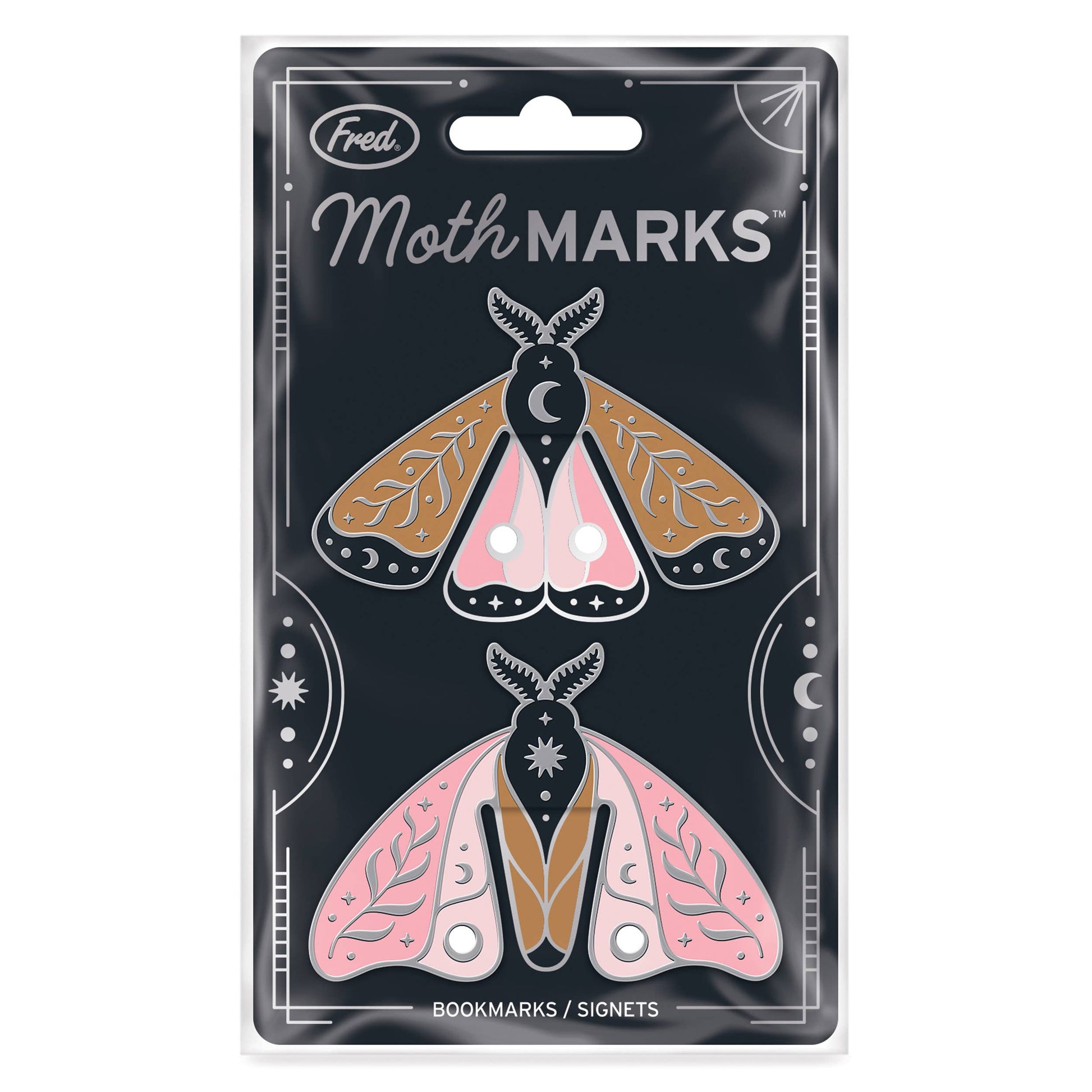 Packaged Fred's 'Moth MARKS' bookmarks