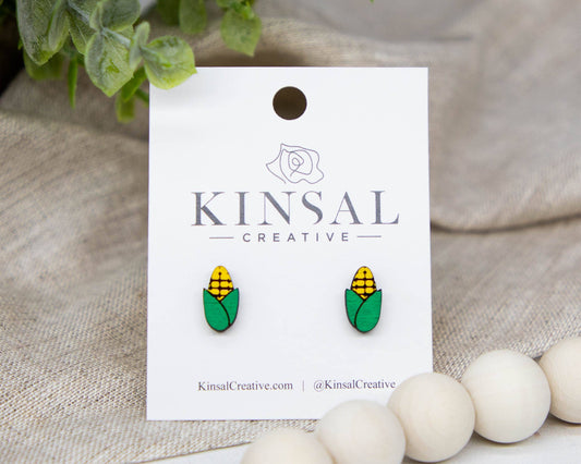 Corn Cob Wood Stud Earrings
