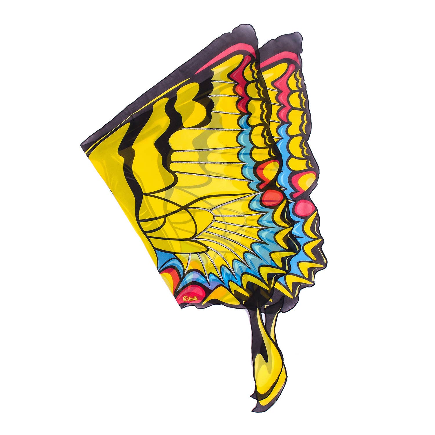 The Natural Butterfly & Moth Wings: Buckeye Bfly features vivid yellow, black, red, and blue patterns with a long tail—designed to look like butterfly wings and perfect for imaginative play.