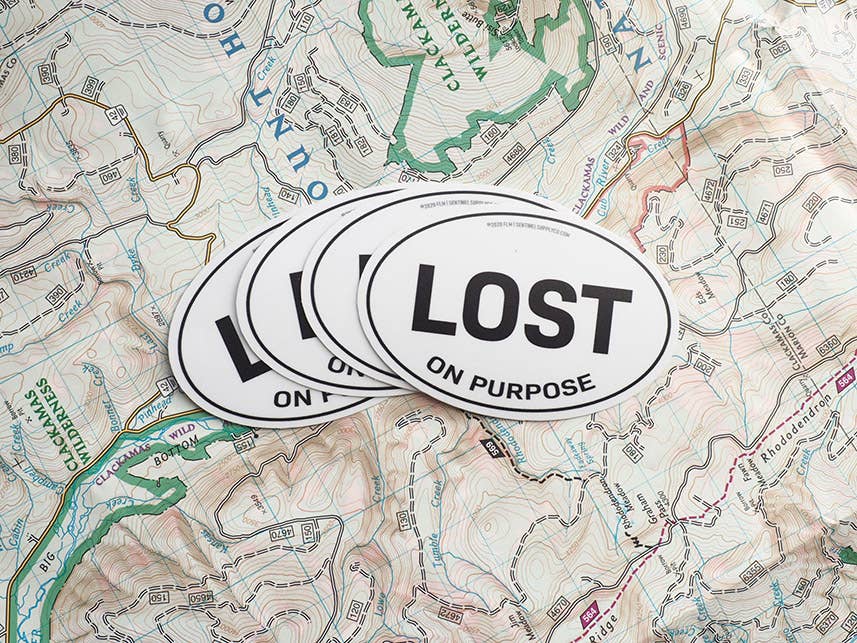 Lost on Purpose Oval Bumper Sticker, Outdoor Adventure Decal