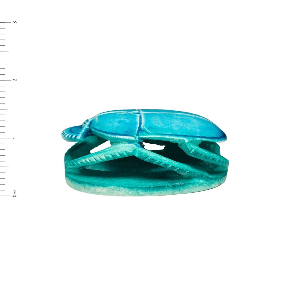 Hand-carved Soapstone Egyptian Scarab Collectible Blue- 3.5"