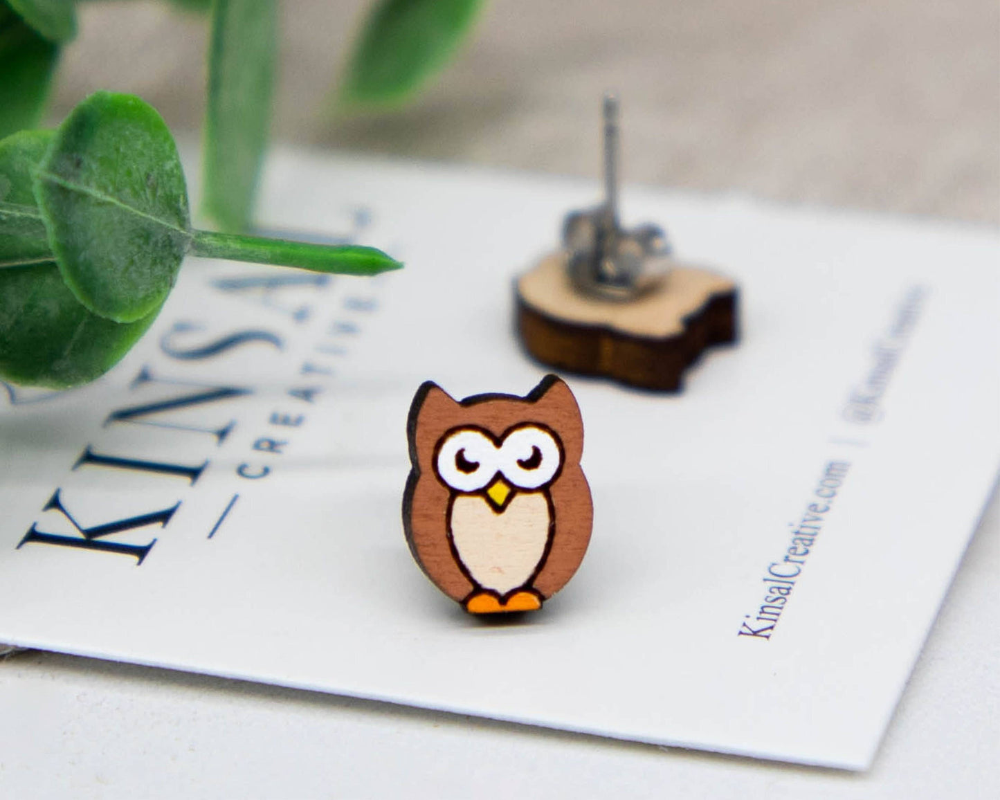 Owl Wood Stud Earrings
