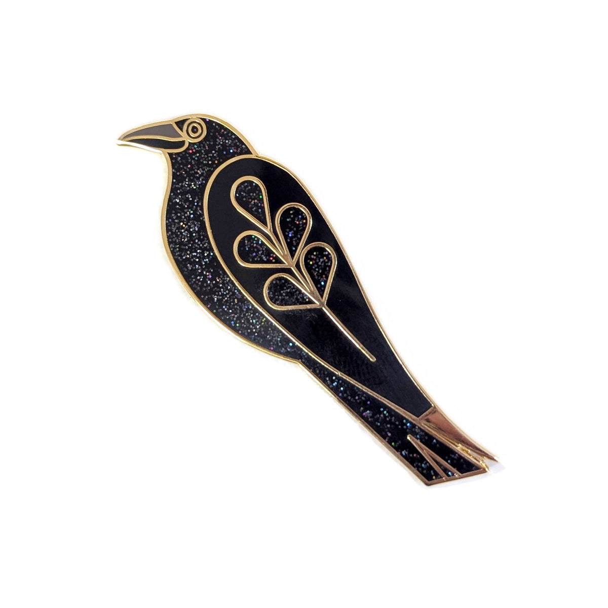Crow Hard Enamel Pin with glitter (large pin)