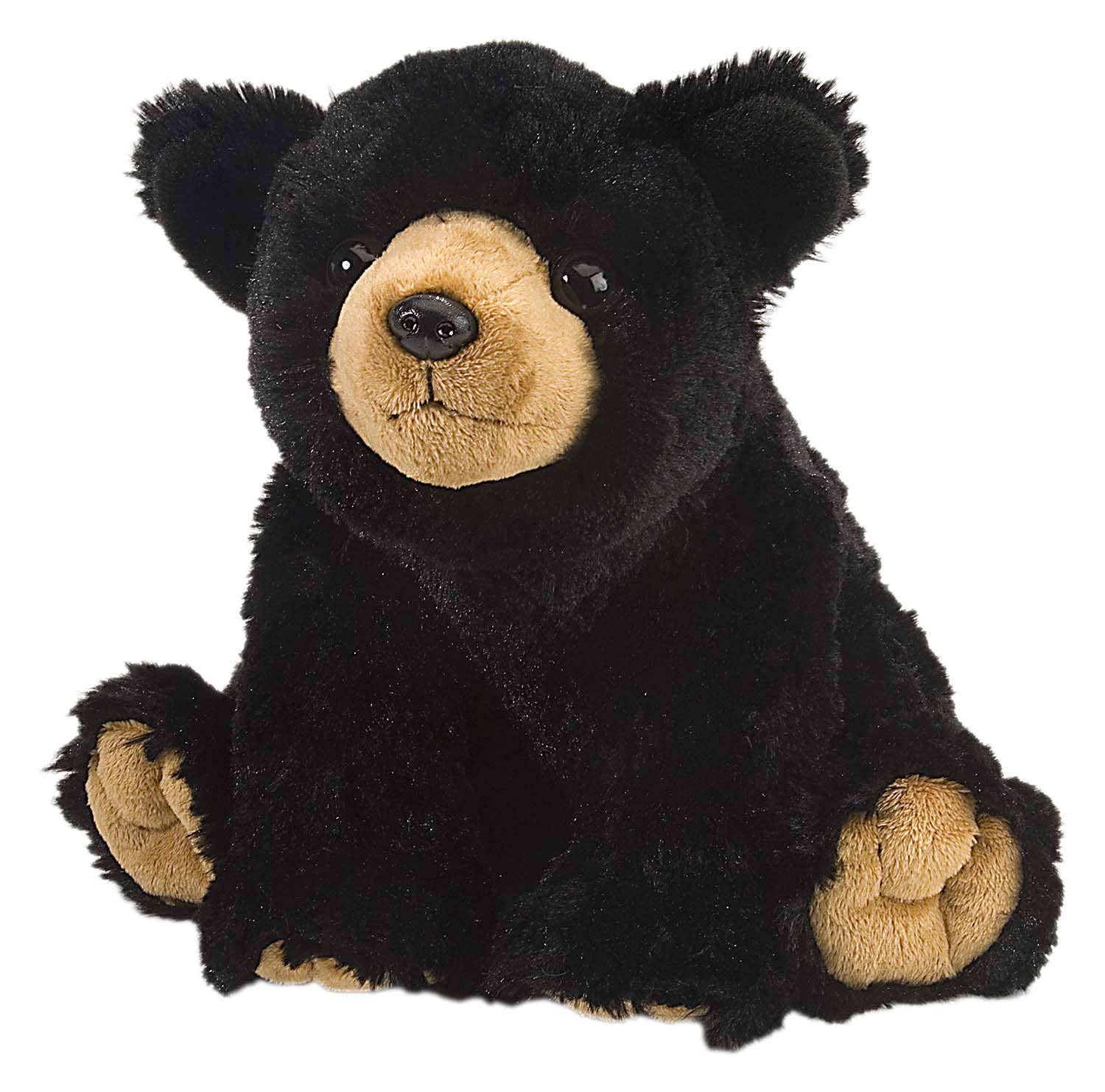 The Black Bear Stuffed Animal 12" sits upright and faces forward against a white background, showing its light brown snout, paws, and inner ears.