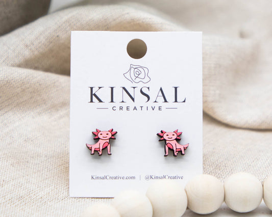 Axolotl Wood Stud Earrings