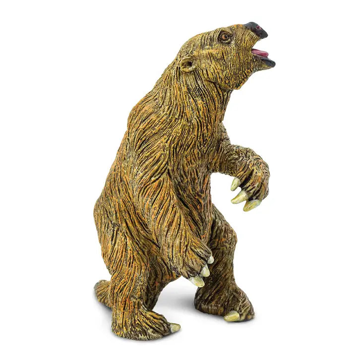 The Giant Sloth is a detailed figurine depicting a prehistoric ground sloth standing upright, featuring long, curved claws and textured brown fur, with its mouth slightly open to reveal a pink tongue.