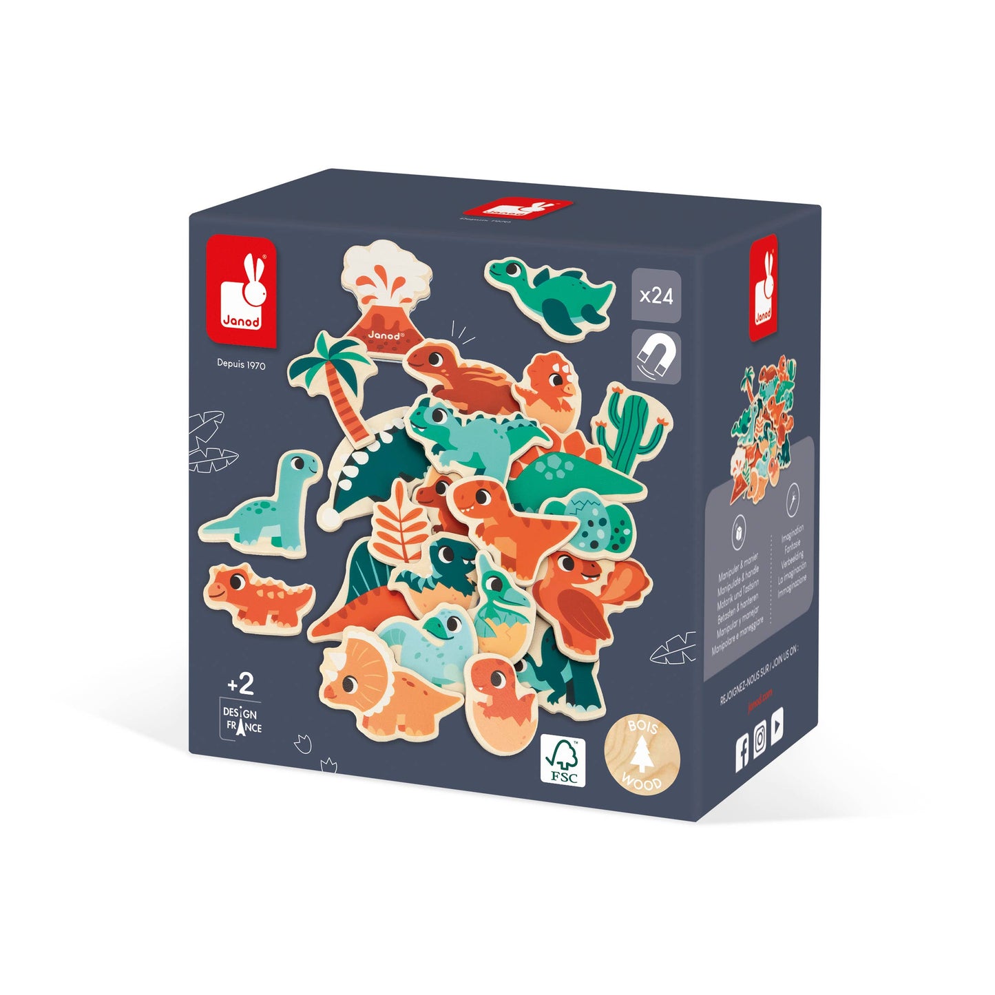 Set of Magnets | Dino | 24 wooden magnetic pieces | toy