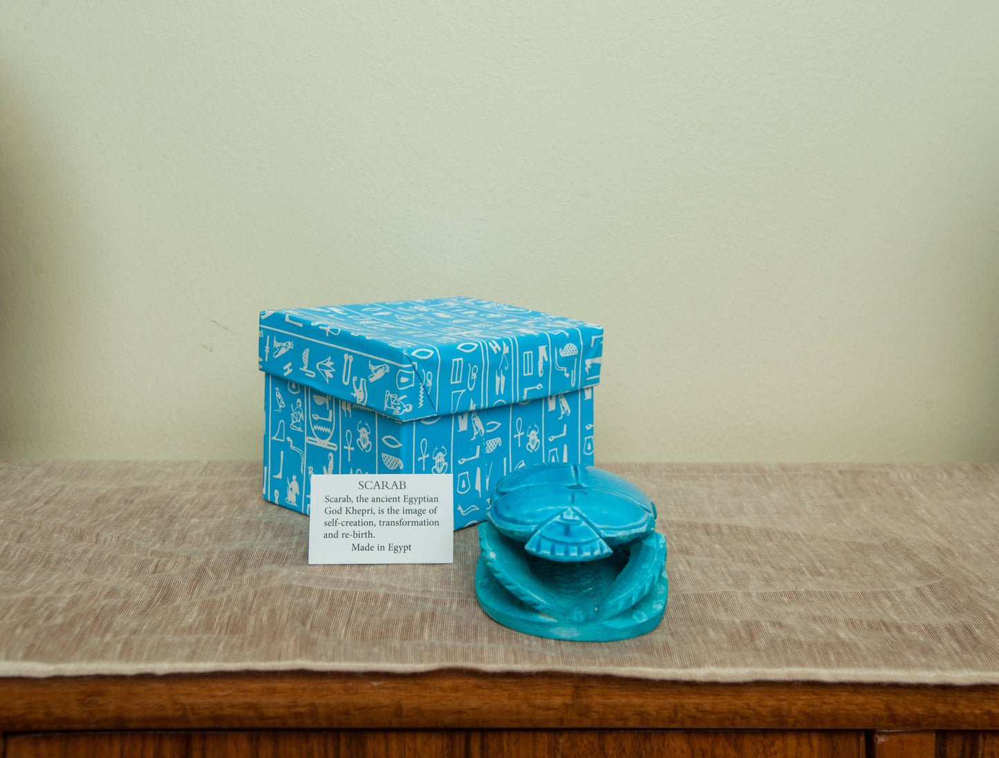 Hand-carved Soapstone Egyptian Scarab Collectible Blue- 3.5"