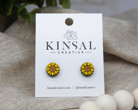 Sunflower Wood Stud Earrings
