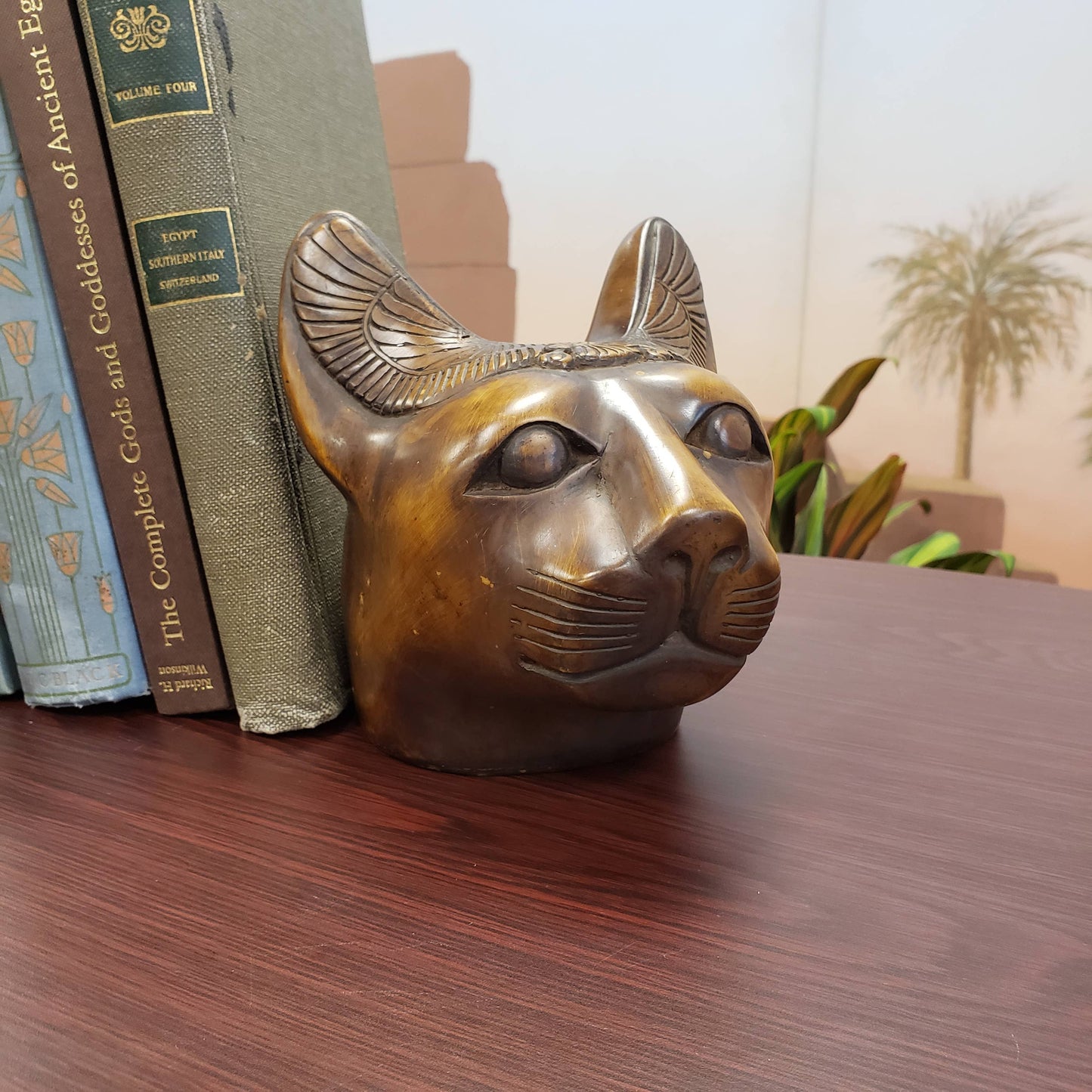 Bastet Cat Bust Statue Brown Large - 6" - Egyptian Goddess