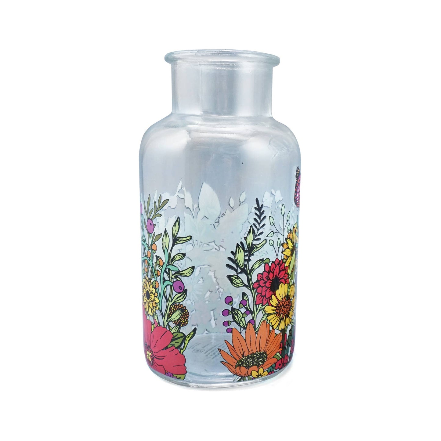 Glass Vase Flowers Floral Pattern Honey Bee