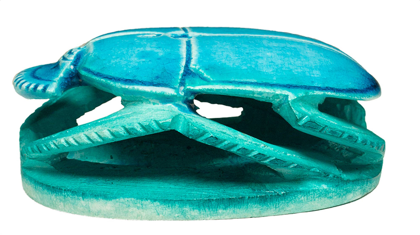 Hand-carved Soapstone Egyptian Scarab Collectible Blue- 3.5"