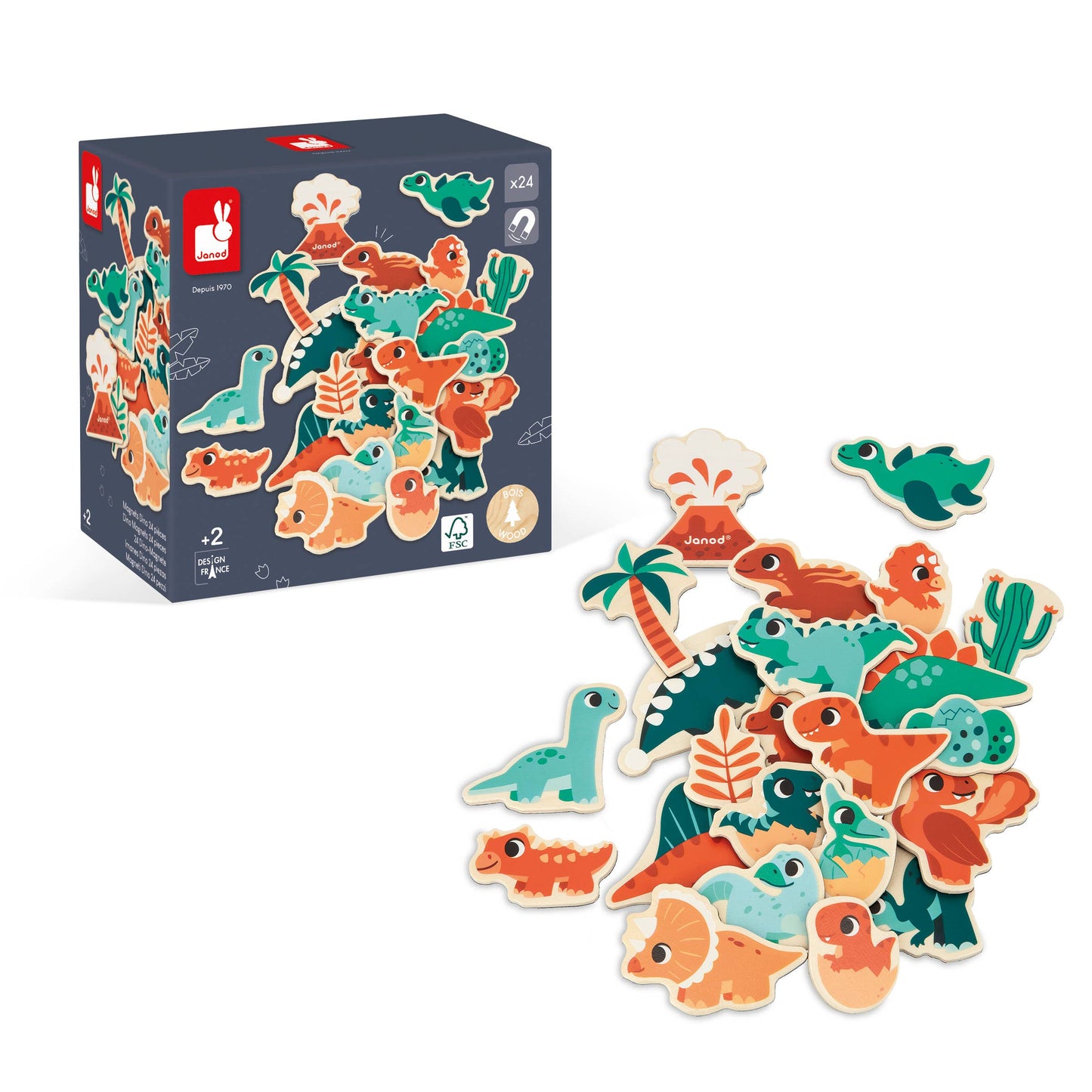 Set of Magnets | Dino | 24 wooden magnetic pieces | toy