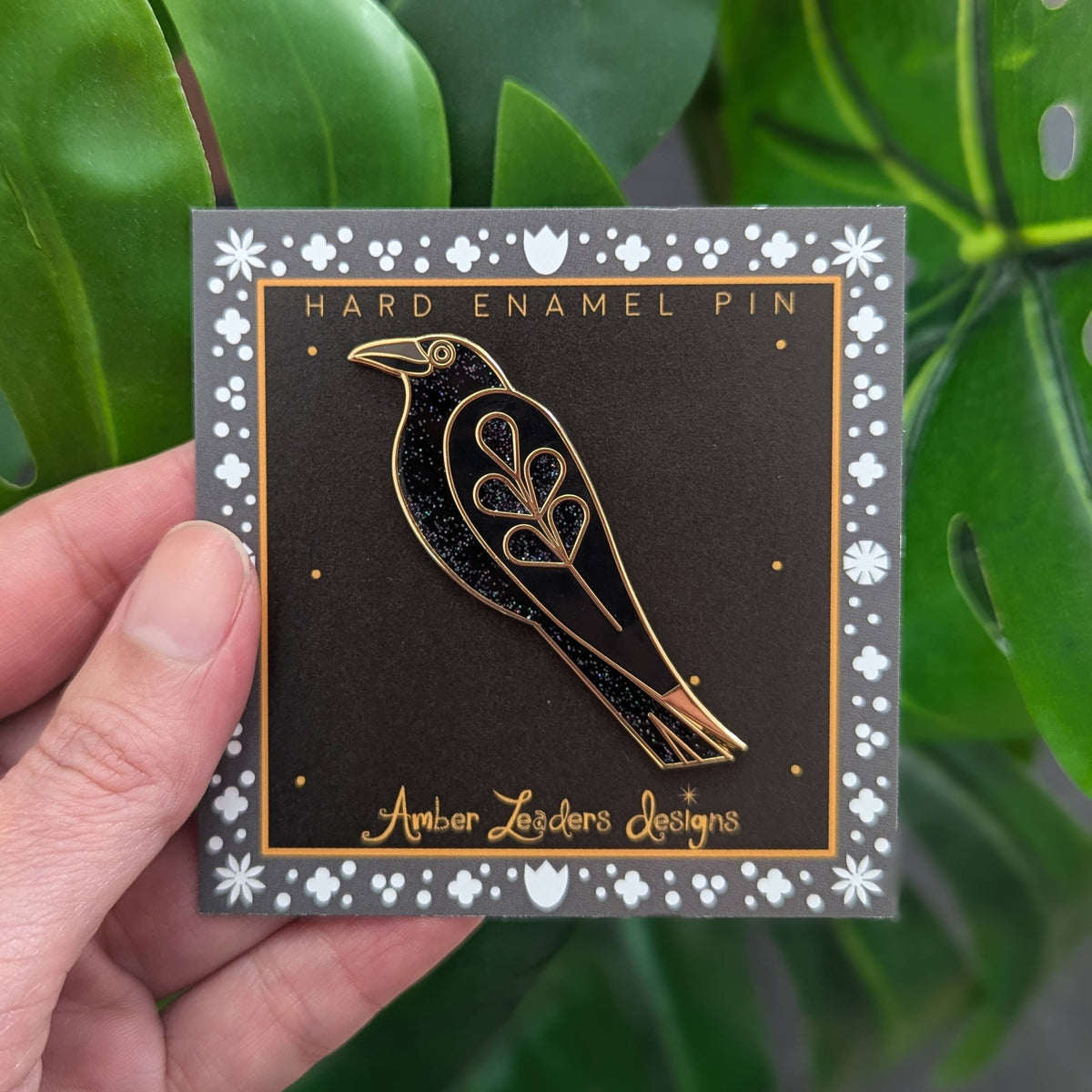 Crow Hard Enamel Pin with glitter (large pin)