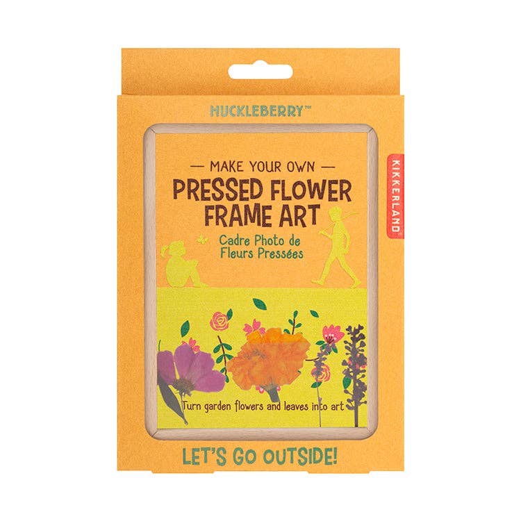 The Huckelberry Pressed Flower Frame kit includes a beechwood flower press and colorful flower illustrations—make your own pressed flower frame art using garden flowers and leaves. Let's go outside!.