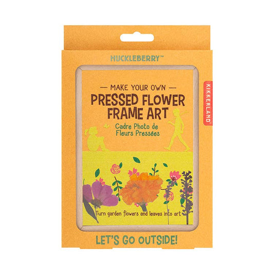 The Huckelberry Pressed Flower Frame kit includes a beechwood flower press and colorful flower illustrations—make your own pressed flower frame art using garden flowers and leaves. Let's go outside!.