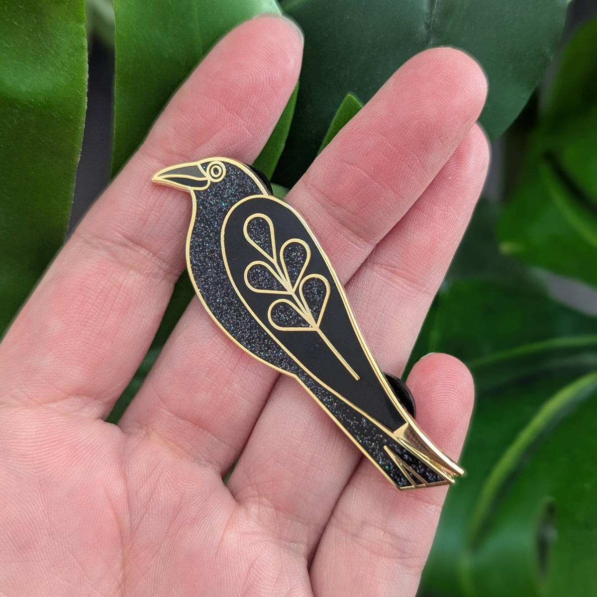Crow Hard Enamel Pin with glitter (large pin)