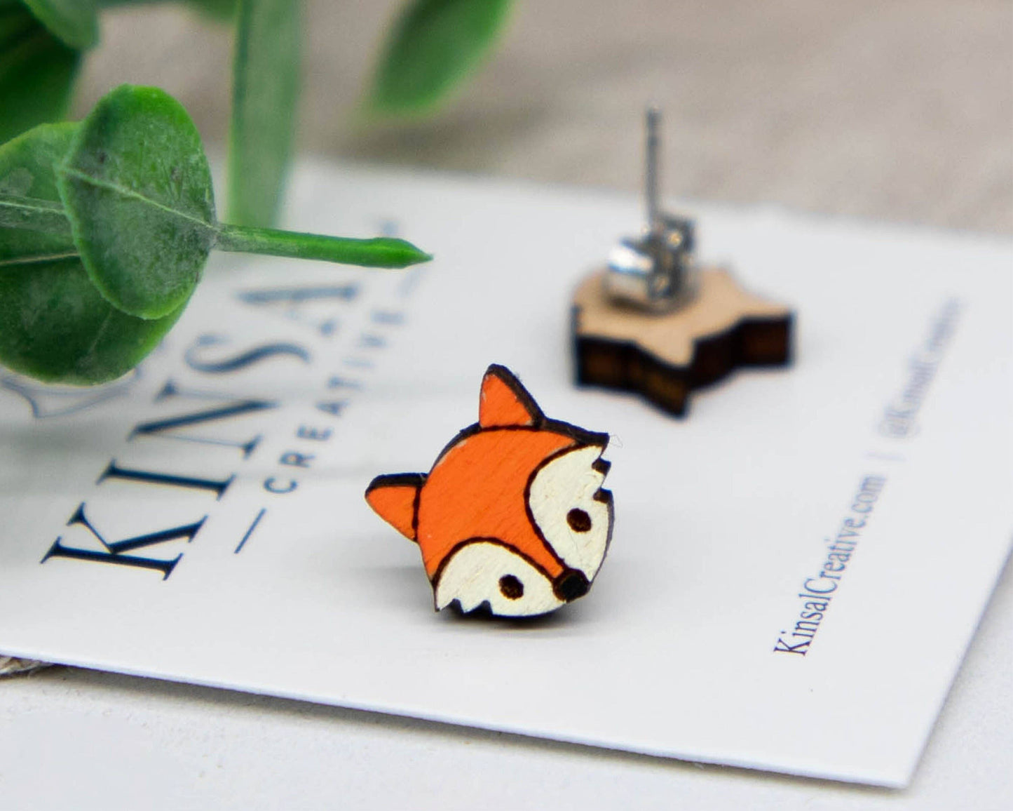 Fox Wood Stud Earrings