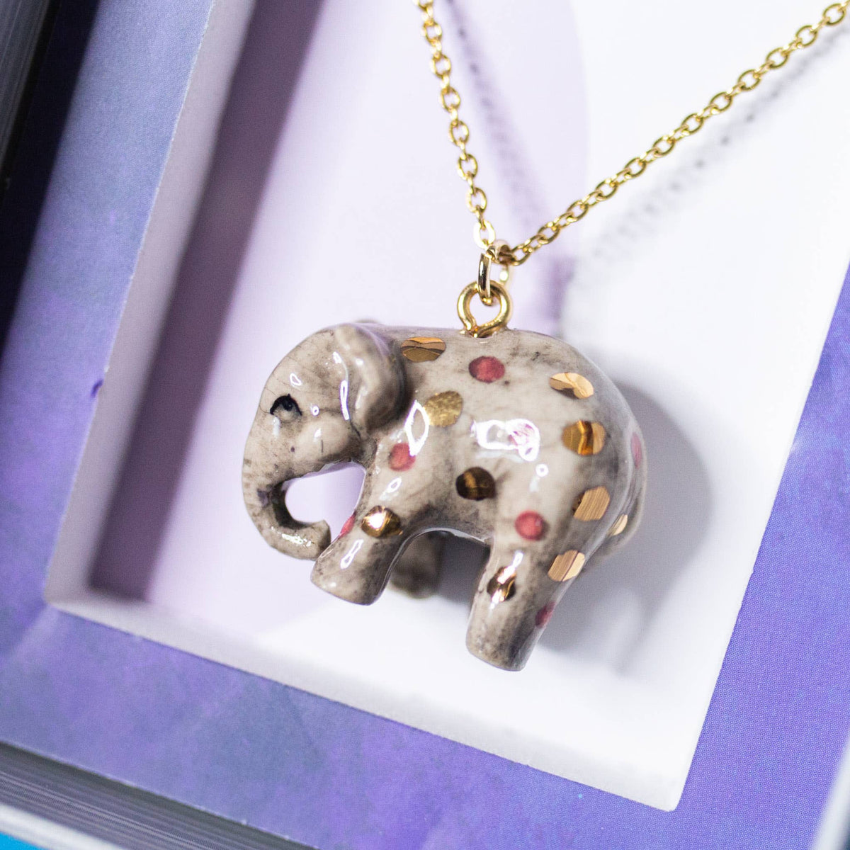 Pink Polka Dot Elephant Necklace